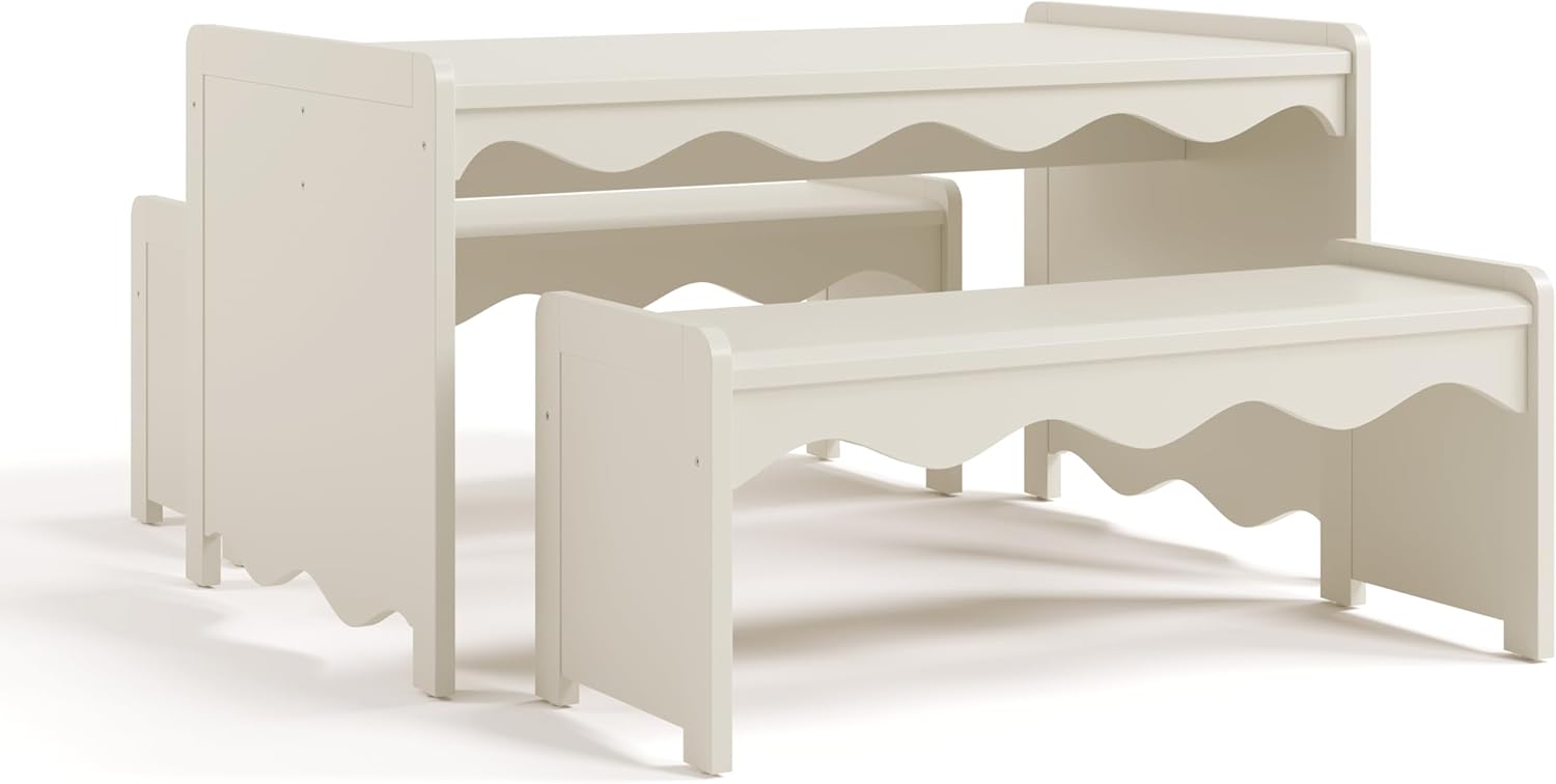 Storkcraft Casablanca Montessori Indoor Kids Table & Bench Set – Premium Kids Activity Table and Bench Set, Toddler Furniture for Crafts and Snack Time, Durable & Easy-to-Clean Surface (Frosted Oat)