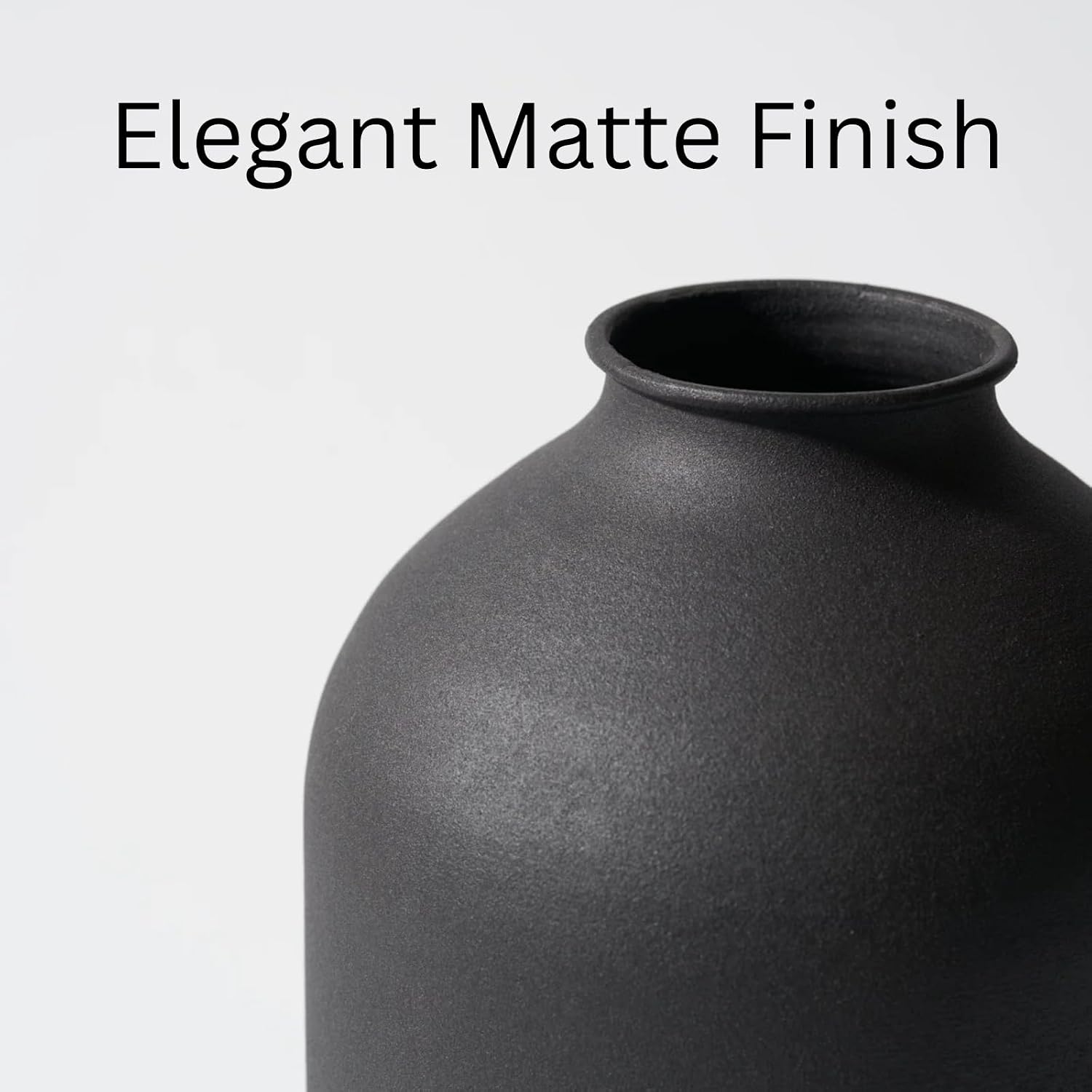 Large Black Vase for Flowers Decor Living Room - 8.6in Tall, Matte Black Arlo Vase for Dining Coffee Table Centerpieces, Wabi Sabi Decor, Big Decorative Modern