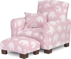 Toddler Personalized Armchair, Kids Upholstered Rocking Chair with Personalization, Toddler Chair with Personalized Name, Comfy Child Armchair, (Pink Elephants Print, Legs)