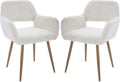 Furry Desk Chair Set of 2, Mid-Century Modern Accent Faux Fur Chair for Teen Girls, Comfy Armchair with Wood Look Metal Legs for Living Dining Room, Home Vanity Makeup Office Desk Chair No Wheel,White