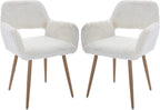 Furry Desk Chair Set of 2, Mid-Century Modern Accent Faux Fur Chair for Teen Girls, Comfy Armchair with Wood Look Metal Legs for Living Dining Room, Home Vanity Makeup Office Desk Chair No Wheel,White