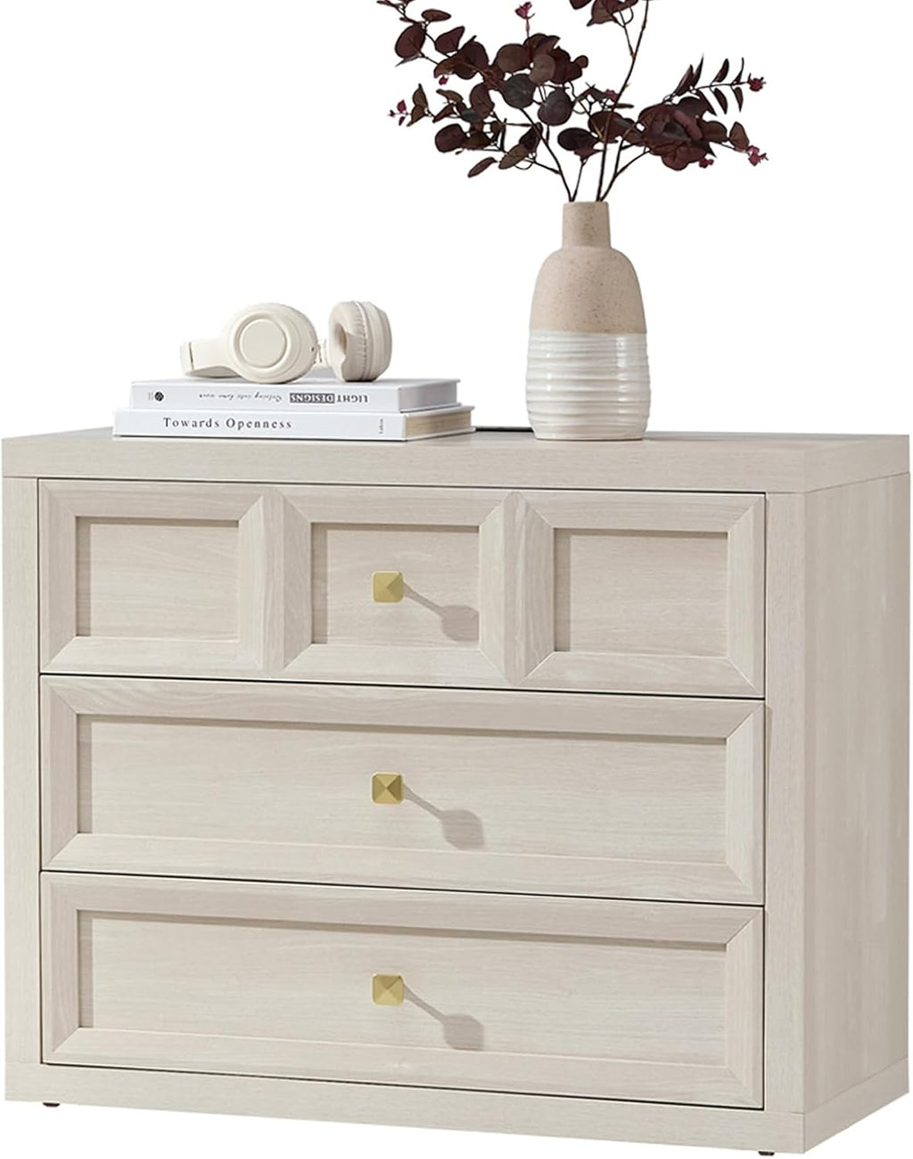 Night Stand Large W/Charging Station, 30.7" W Oversized Nightstands Tall Bedside Table with 3 Drawers, Accent End Table W/Large Storage, Modern Wood End Table for Bedroom, Office