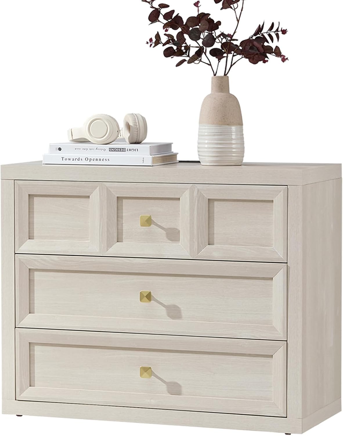 Night Stand Large W/Charging Station, 30.7" W Oversized Nightstands Tall Bedside Table with 3 Drawers, Accent End Table W/Large Storage, Modern Wood End Table for Bedroom, Office