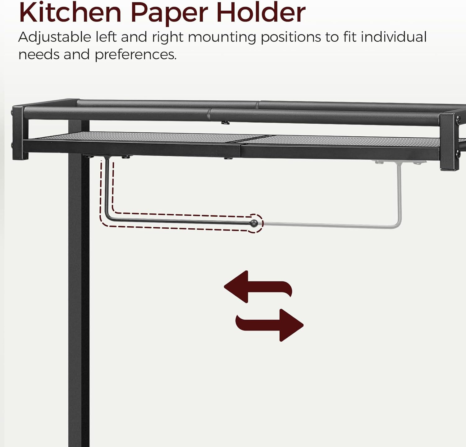 MAHANCRIS Bakers Rack with Storage, Microwave Stand with Paper Holder, Bakers Rack with Power Outlet, Coffee Bar Station with 6 Hooks, for Kitchen, Dining Room, Black BRBK36E01