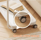 YCKEGEW 2-Tier Storage Trolley Mobile Side Tables with Wheels for Couch Living Room,White C-Shaped End Table for Small Space,360°Swivel TV Tray Table(Armless)