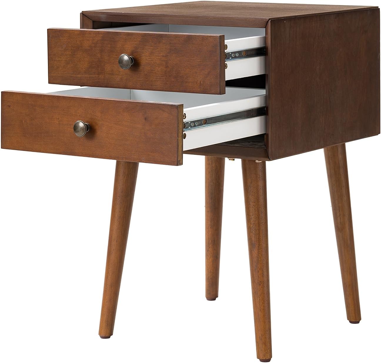 KEIKI Mid Century Modern Night Stand, Space Saving Nigtstand with 2 Big Drawers, Bedroom Bedside Coffee Table for Drink, Sofa Bed Side Desk Tables for Apartment Living Room, Easy Assembly, Walnut