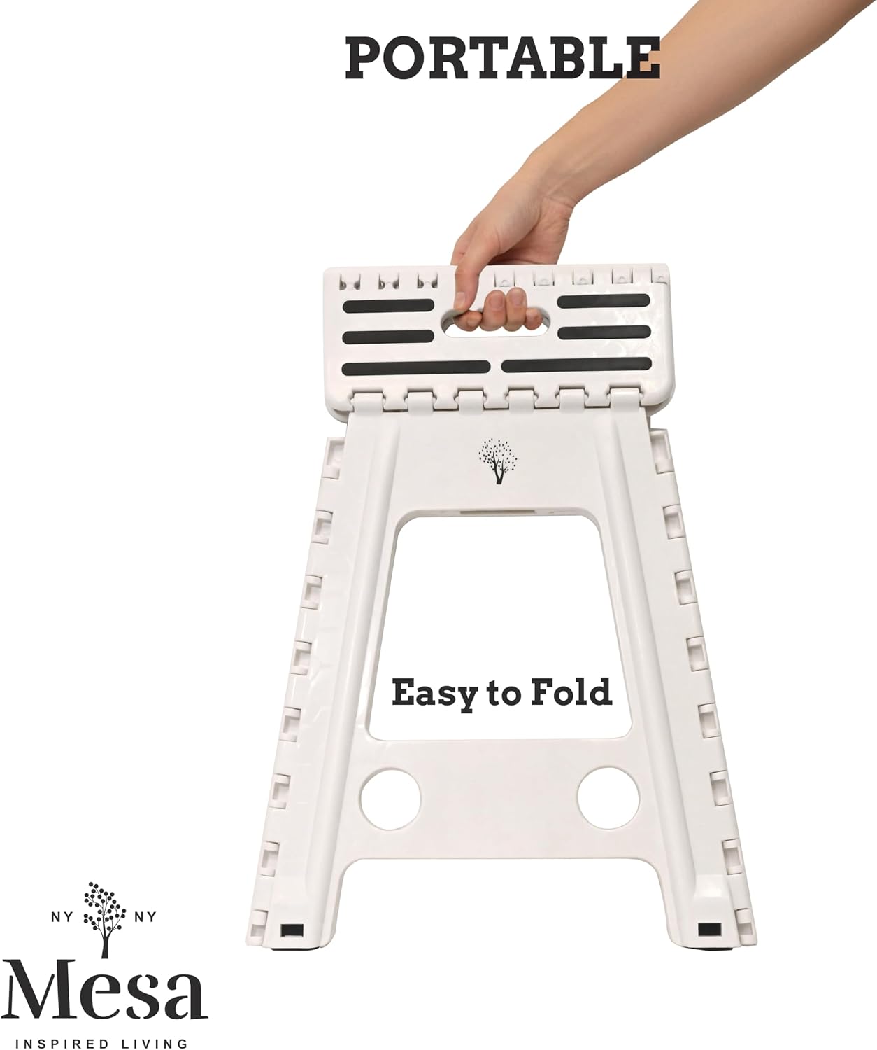 Inspired Living 18" Step Stool, Folding Step Stools for Adults, Plastic Foldable Step Stools Kids, Holds Up to 330 lbs, Collapsible Folding Stool for Kitchen, Bathroom, Bedroom (White Black, 18" High)