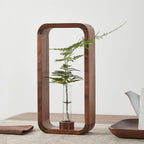 Transprent Glass Vase Test Tube Hydrophilic Plants Holder Walnut Wooden Frame Flower Stand Table Garden Bonsai Decor,Gifts for Women, Home Office Decor Planter (Big)