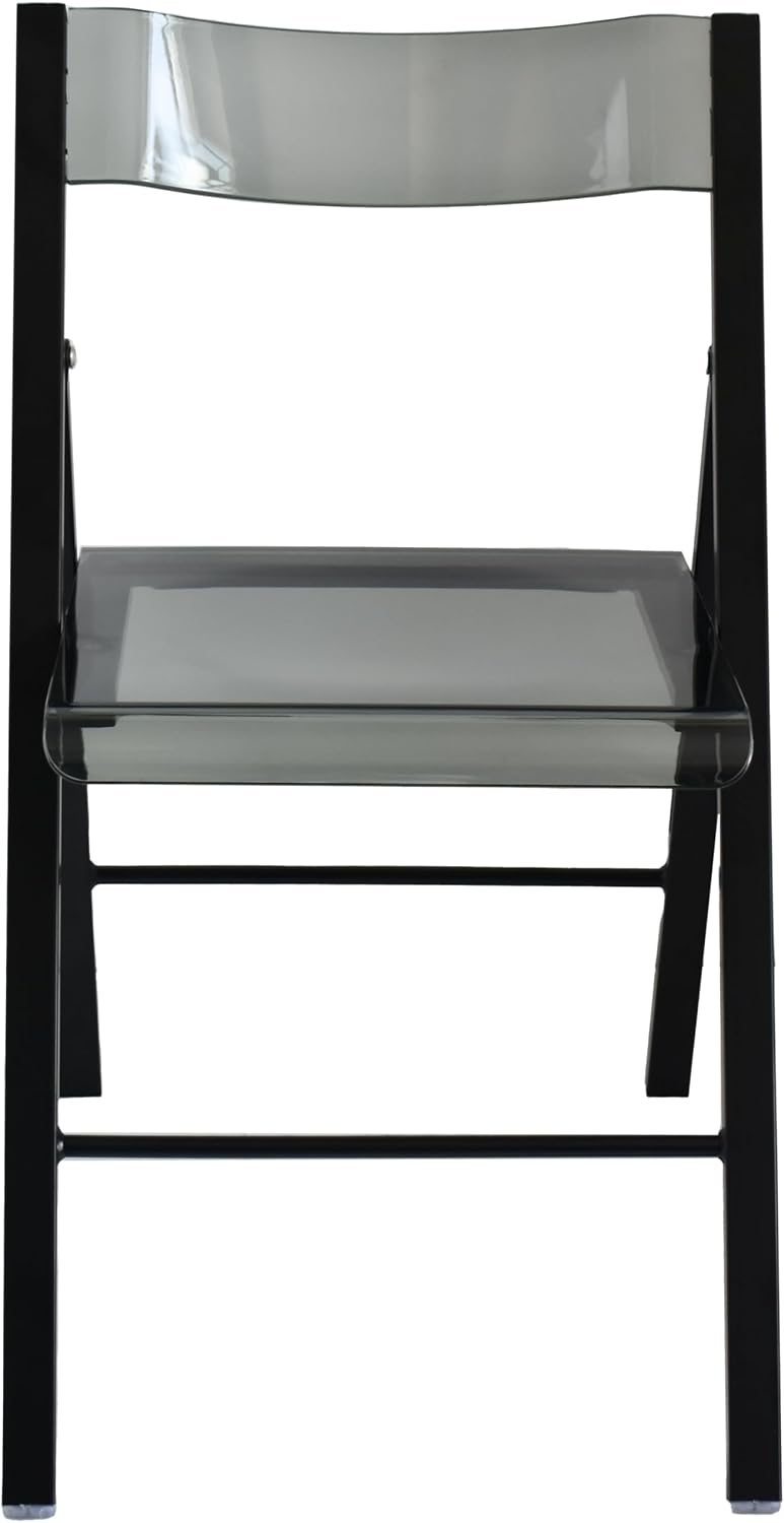 LeisureMod Transparent Acrylic Folding Chair Black Frame, Lightweight Iron Chrome Base, Comfortable Clear Desk Chair, No Assembly Needed (Set of 2) in Solid Black