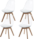 Dining Chairs Set of 4, Clear Acrylic Dining Chair Modern Transparent Chairs with PU Leather Cushions Seat & Wood Legs, Side Chairs for Dining Room Kitchen Restaurant Balcony (White)