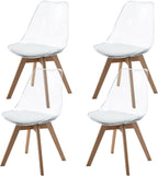 Dining Chairs Set of 4, Clear Acrylic Dining Chair Modern Transparent Chairs with PU Leather Cushions Seat & Wood Legs, Side Chairs for Dining Room Kitchen Restaurant Balcony (White)