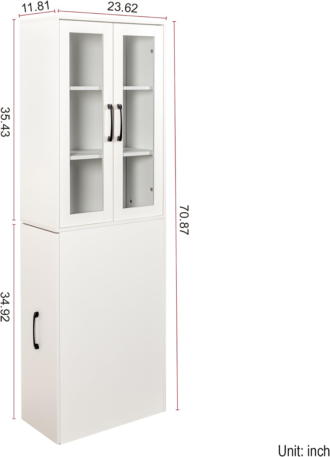 70.87" H Slim Display Storage Cabinet with 4 Tier Multi-Functional Pull-Out Shelves, Narrow Bookcase with 2 Glass Doors, Space Saving Storage Organizer for Kitchen Living Room Bathroom, White