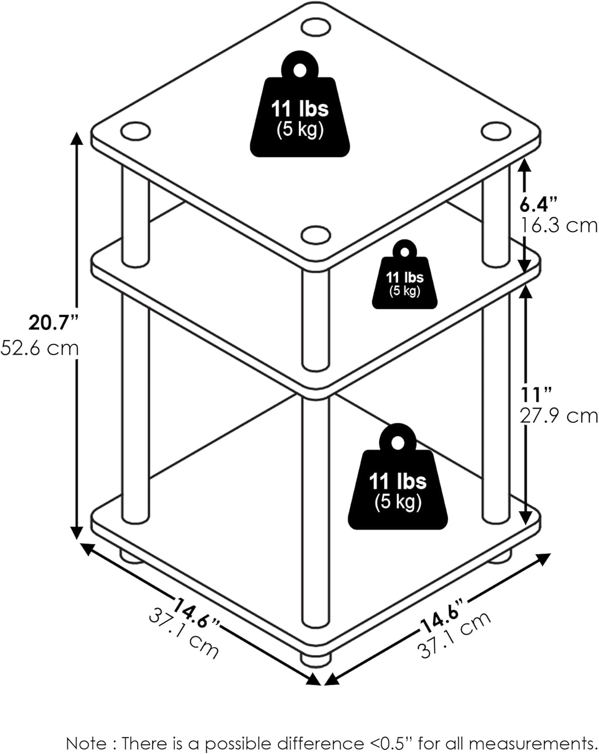 Furinno Turn-N-Tube End Table, Side Table with Shelf, Darkwood (Pack of 2)