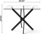 AF ARTISAN FURNITURE 36” Square Glass Dining Table for 4, Clear Tempered Glass Kitchen Table with Black Metal X Legs, Small Square Dining Table for Apartment, Dining Room & Bistro