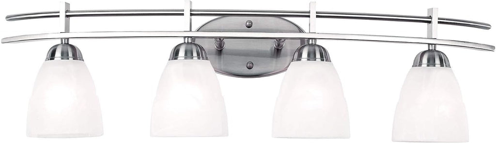 Possini Euro Design Art Deco Modern Wall Mount Light Brushed Nickel Silver Metal Hardwired 33" Wide 4-Light Fixture Trio Marbleized Glass Shades for Bathroom Vanity Mirror House Home Room Decor