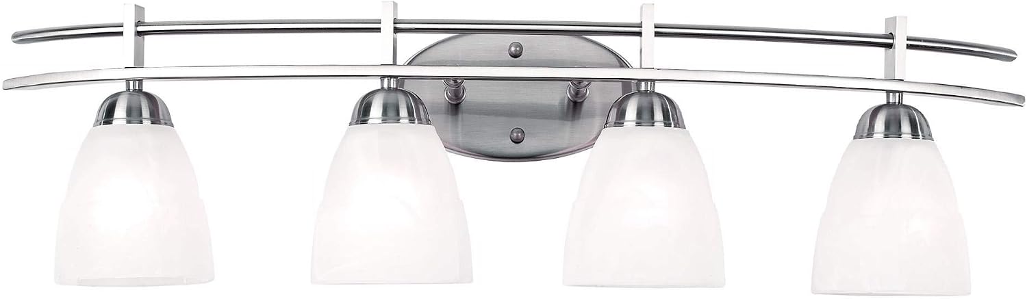 Possini Euro Design Art Deco Modern Wall Mount Light Brushed Nickel Silver Metal Hardwired 33" Wide 4-Light Fixture Trio Marbleized Glass Shades for Bathroom Vanity Mirror House Home Room Decor