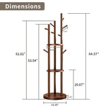 Solid Wood Rotary Coat Rack, Coat Rack Freestanding with 3 Storage Shelves & 9 hooks, Coat Tree for Entryway, Livingroom, Bedroom, Coat Hanger Stand for Coats, Scarves, Handbags, Hat (Walnut)