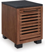 Signature Design by Ashley Kallari Industrial Chairside End Table with Cabinet and Shelf, Dark Brown & Black