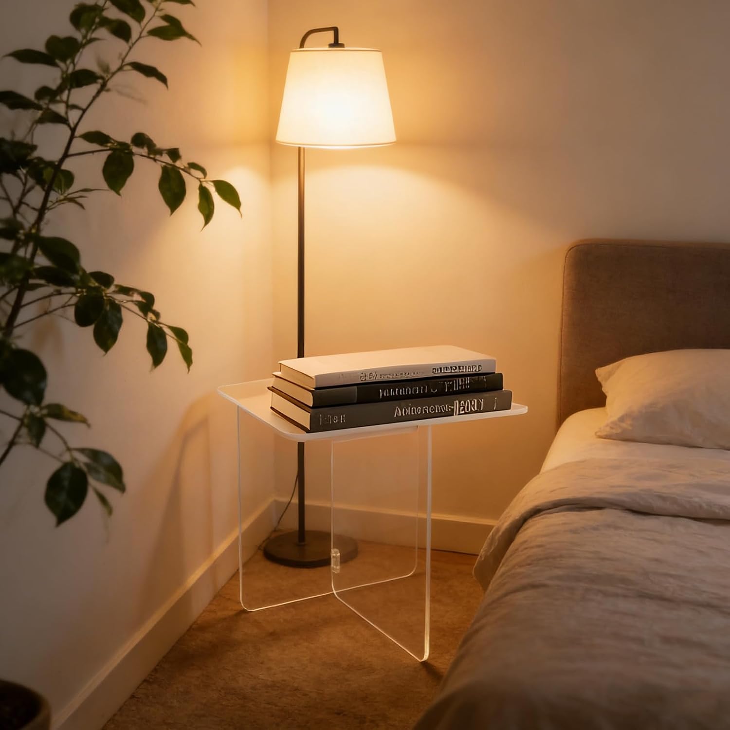 Acrylic Side Table,Clear Nightstand End Table Modern Bedside Table for Living Room Bedroom,Small Spaces (Clear)