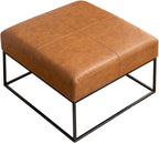 Modern Square Coffee Table, Farmhouse Ottoman for Living Room, Large Vintage Leather Coffee Tables with Faux Leather Upholstered Padded Seat [Square, Vintage Brown, 30'']