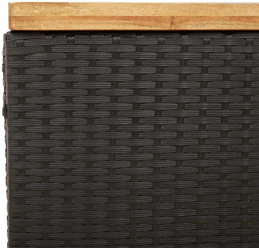 Outdoor Storage Bench with Acacia Wood Top, 43.3x21.7x24.8 Inch PE Rattan Patio Storage Box with Waterproof Bag and Gas Spring