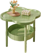 Petal-Shaped Side Table Living Room, 2-Tier Storage Small Coffee Table 15.35”, Lightweight Stable with Storage for Bedroom Small Spaces, Modern Couch Table for Home (Green)