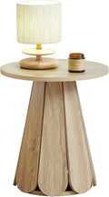 Small Round End Table Nightstand, Mid Century Modern Side Table with Petal Base, Wood Bedside Table for Bedroom, Living Room, Small Space Natural