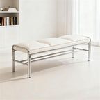Modern Stainless Steel Long Bench with Leather Cushion Home-use Soft-Pack Shoe Changing Stool Black Entryway(XS)
