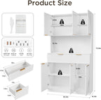71" Kitchen Pantry Cabinet with Build-in Charging Station, White Modern Kitchen Cabinet Hutch with Drawers & Microwave Stand, Pantry Buffet with Countertop for Dining Room, White