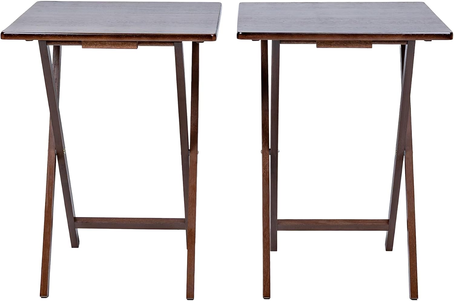 Modern Indoor Folding Tray Table Set of 2, Walnut Finish, Solid Rubberwood, 19 x 14.5 x 26 Inches, Lightweight & Easy to Move, Space-Saving Storage