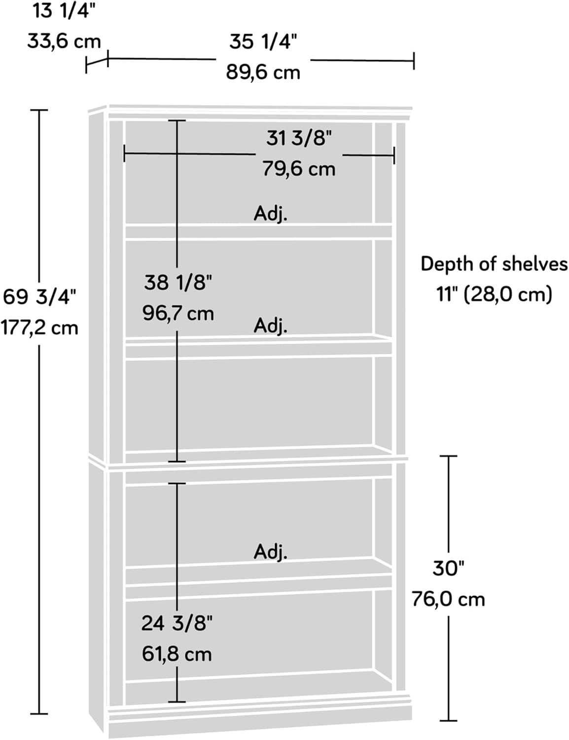 5-Shelf Bookcase with Storage, Classic Cherry Finish Wood Bookshelf for Living Room, Office, or Bedroom