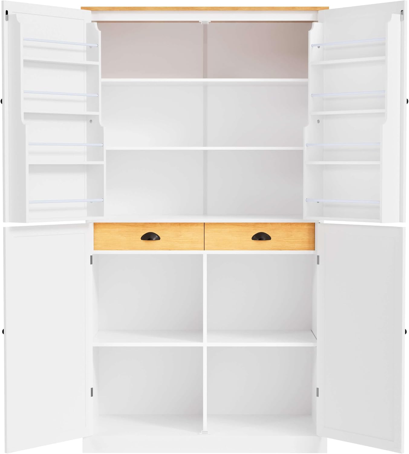Litex 40.2" Wide Kitchen Pantry Cabinet, 71.3" Tall Freestanding Storage Cabinet with 2 Drawers, Adjustable Shelves & 8 Door Shelves, Large Farmhouse Kitchen Cupboard for Kitchen Dining Room (White)