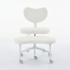 Cross Legged Office Chair with Wheels–360°Swivel Meditation Chair, Adjustable Height Yoga Office Chair for Adults, Ergonomic Kneeling Chair with Back Support for ADHD,Teddy Fabric Ivory