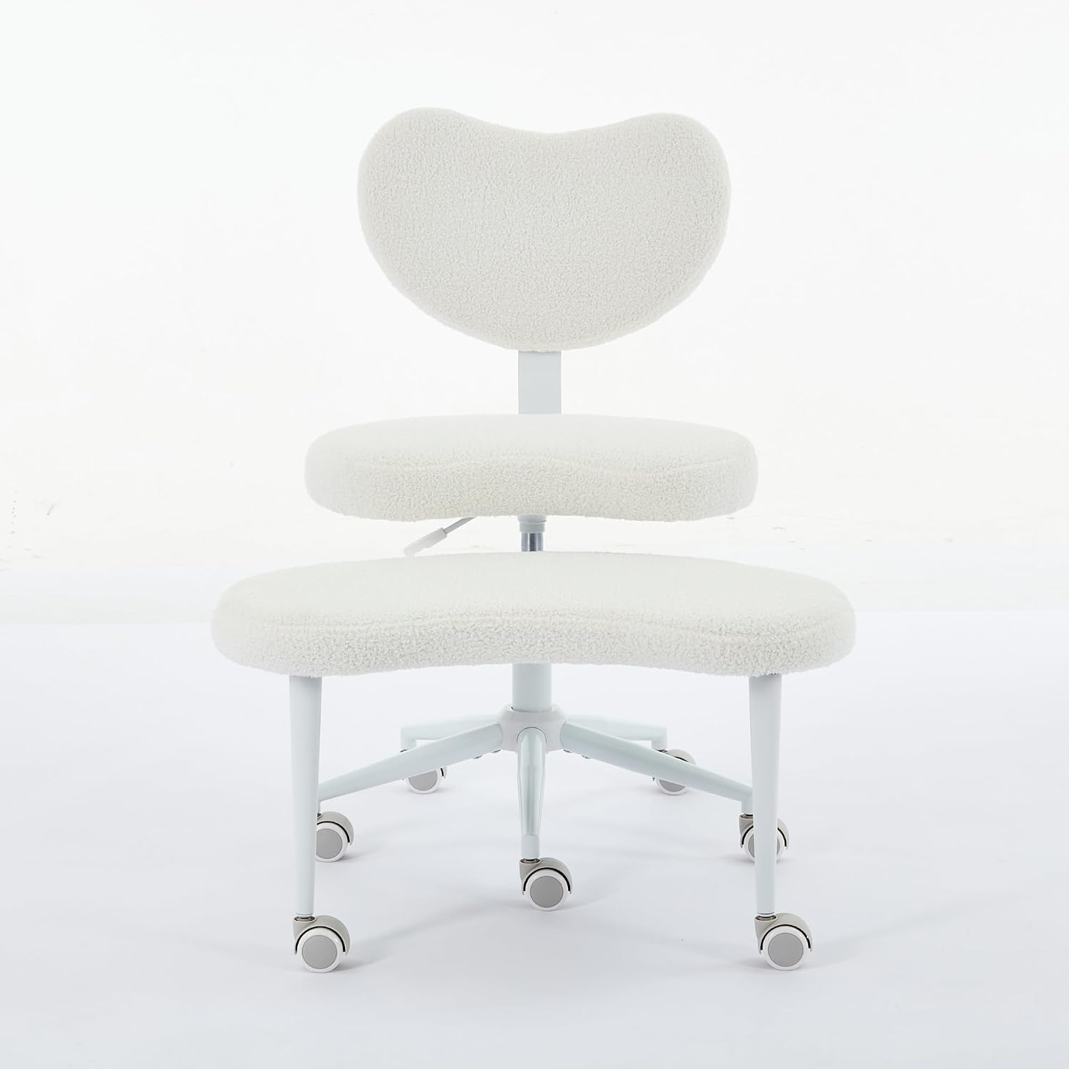 Cross Legged Office Chair with Wheels–360°Swivel Meditation Chair, Adjustable Height Yoga Office Chair for Adults, Ergonomic Kneeling Chair with Back Support for ADHD,Teddy Fabric Ivory