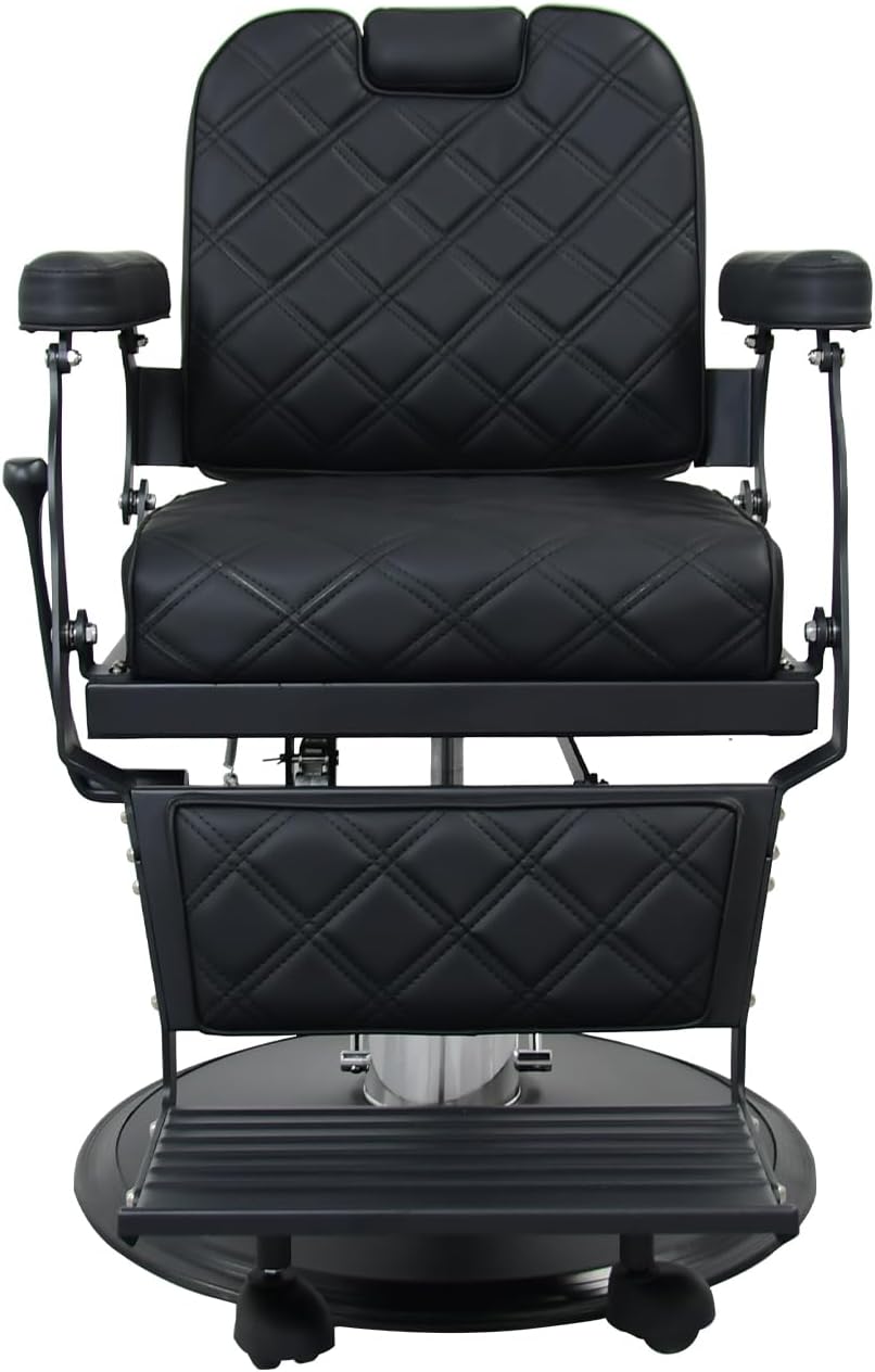Heavy Duty Vintage Barber Chair，Hydraulic Salon Chair with Headrest for Hairdressers Heavy Tattoo Shampoo Beauty Salon Equipment(Black)