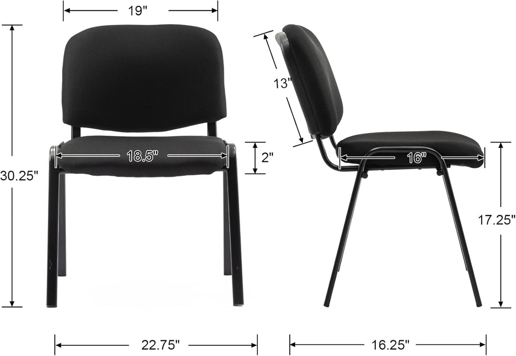 Stackable Office Guest Chairs, Reception Waiting Room Chairs with Padded Seat & Back, Armless No Wheels Conference Chairs for Office Meeting Lobby, Set of 10, Black Mesh Fabric