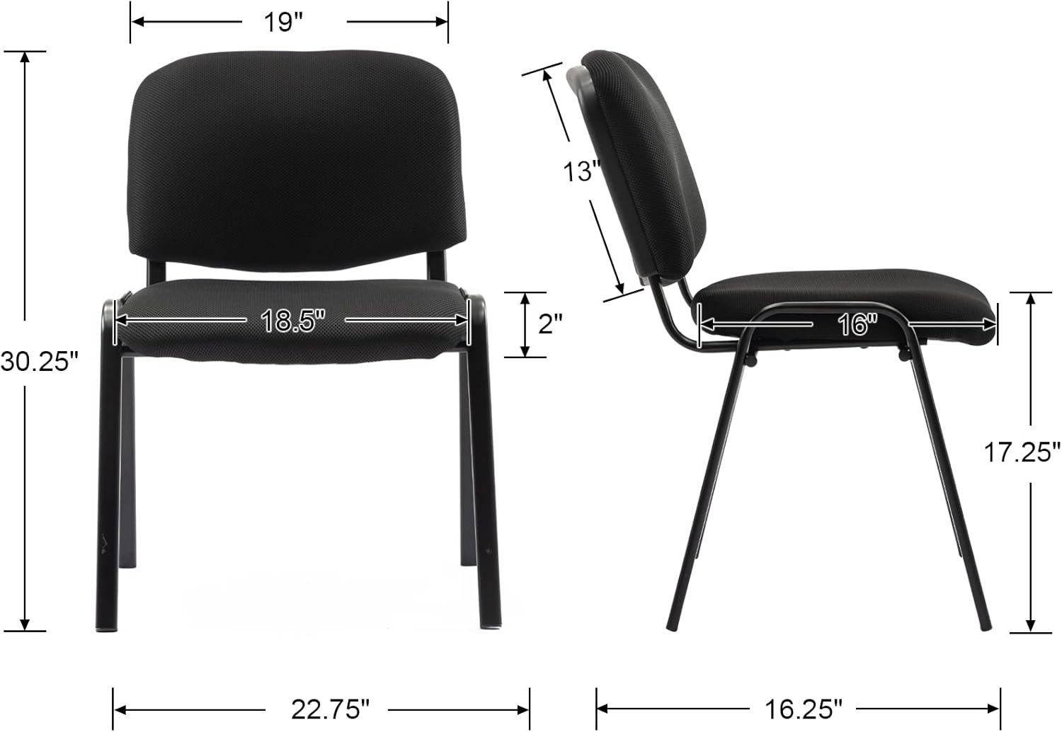 Stackable Office Guest Chairs, Reception Waiting Room Chairs with Padded Seat & Back, Armless No Wheels Conference Chairs for Office Meeting Lobby, Set of 10, Black Mesh Fabric