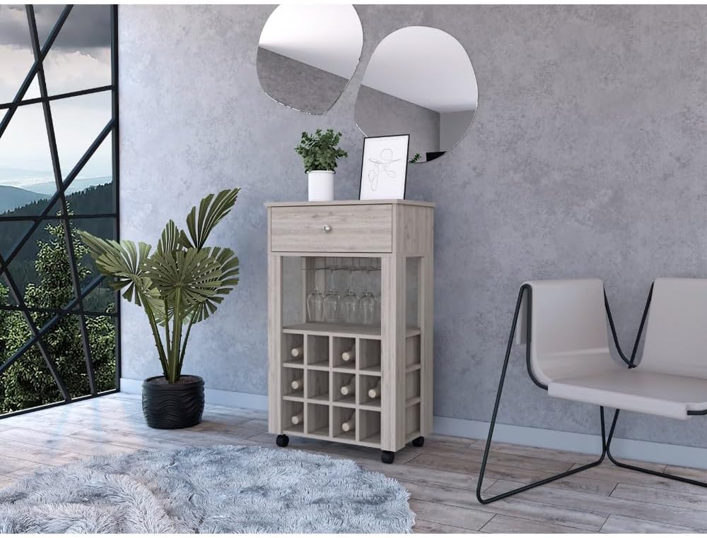 Mid-Century Storage Cabinet, 1-Drawer 12-Bottle Wine Cabinet, for Kitchen Living Room Entryway,for Kitchen Home