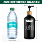 Dish Soap Dispenser for Kitchen, Matte Black Soap Dispenser, Glass Dishes Soap Dispenser with Bamboo Pump, 17 Fl Oz Refillable Liquid Soap Bottle Container, Farmhouse Kitchen Deco