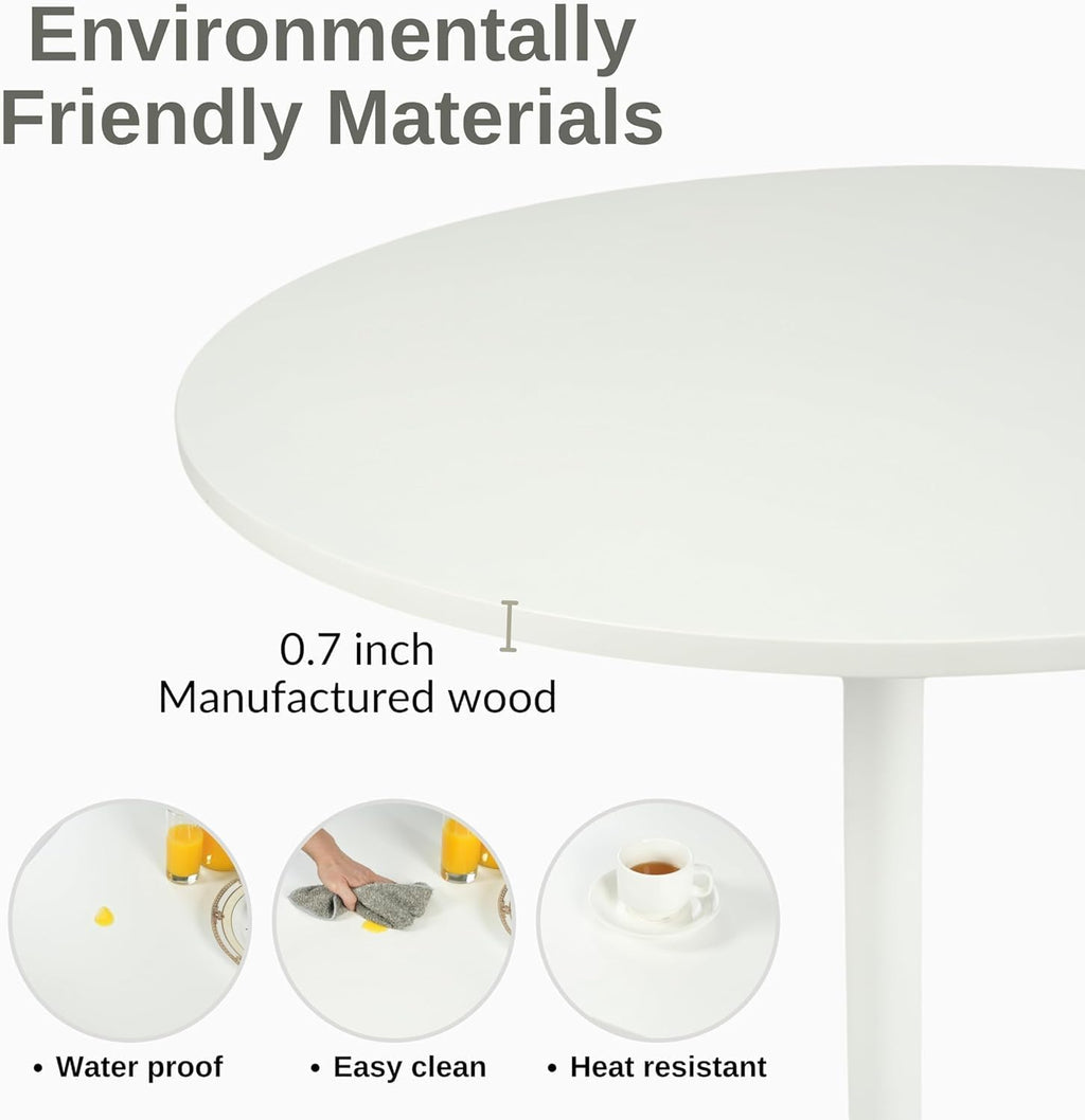31.5 Inch Dining Table Round Bar Table for 2-4 with Enlarged Pedestal Base, Modern Mid Century Round Top Kitchen Table for Kitchen Living Room Cafe Small Spaces, White