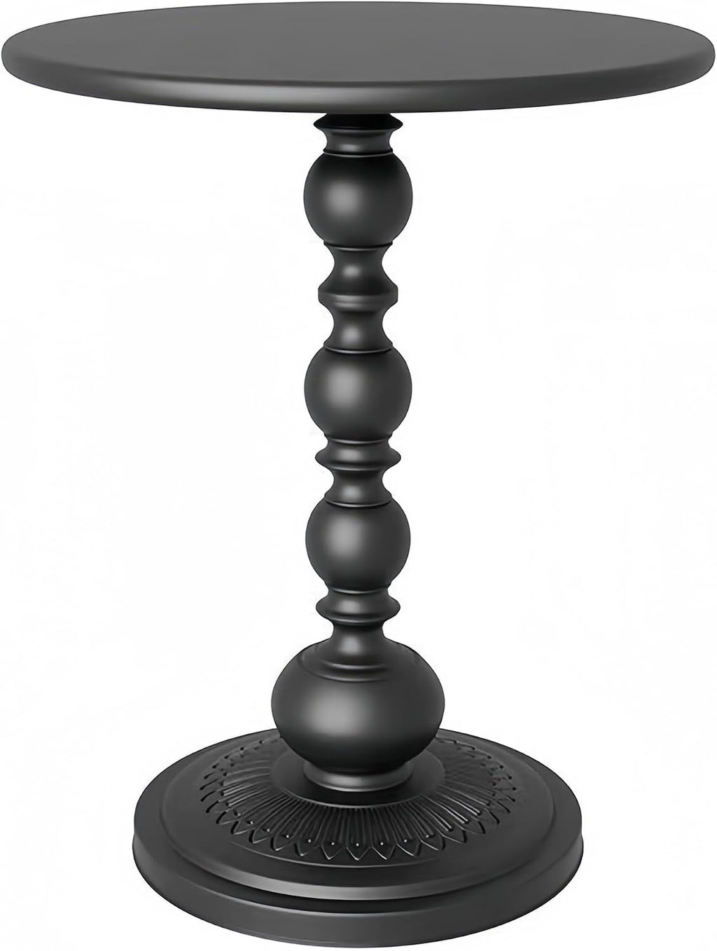 Black Metal End Table, Small Round Side Table | Vintage Matte Black Pedestal, For Living Room, Bedroom, Sofa, For Patio & Bar, Nightstand