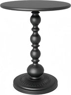 Black Metal End Table, Small Round Side Table | Vintage Matte Black Pedestal, For Living Room, Bedroom, Sofa, For Patio & Bar, Nightstand