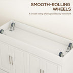 HOMCOM Rolling Kitchen Island Cart with 47" Stainless Steel Top, Portable Island Table for Kitchen with Wheels, Adjustable Shelves, 2 Drawers, Spice, Knife and Towel Rack, Cream White