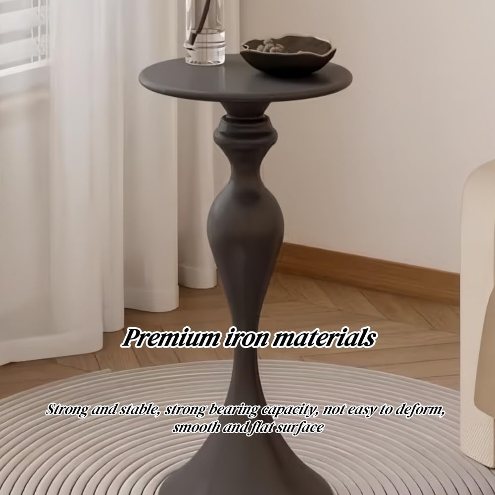 Creative-Shaped Iron Side Table, Narrow End Table with Round Desktop, Minimalist Fashion Nightstand, Multipurpose Coffee Table for Living Room(Beige)