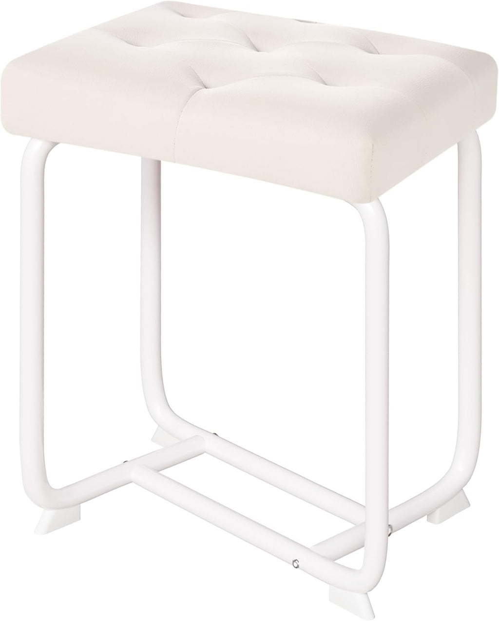 BEWISHOME White Vanity Chair, Leather Vanity Stool, Small Stool Chair for Vanity, Square Ottoman Foot Stool, Makeup Vanity Chairs with Thick Padded Seat for Bathroom, Bedroom, Entryway, KFD01W