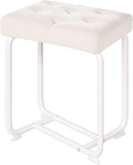 BEWISHOME White Vanity Chair, Leather Vanity Stool, Small Stool Chair for Vanity, Square Ottoman Foot Stool, Makeup Vanity Chairs with Thick Padded Seat for Bathroom, Bedroom, Entryway, KFD01W