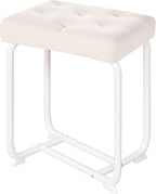 BEWISHOME White Vanity Chair, Leather Vanity Stool, Small Stool Chair for Vanity, Square Ottoman Foot Stool, Makeup Vanity Chairs with Thick Padded Seat for Bathroom, Bedroom, Entryway, KFD01W