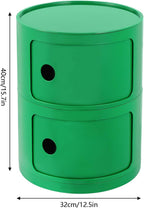 2 Tier Circular Nightstand, Circular Side Table with Storage, Round Cabinet End Table, Sliding Door Design, 88Lbs Load Capacity, Bedroom Living Room Organizer, Modern Green ABS Material, 12.5x15.7 in
