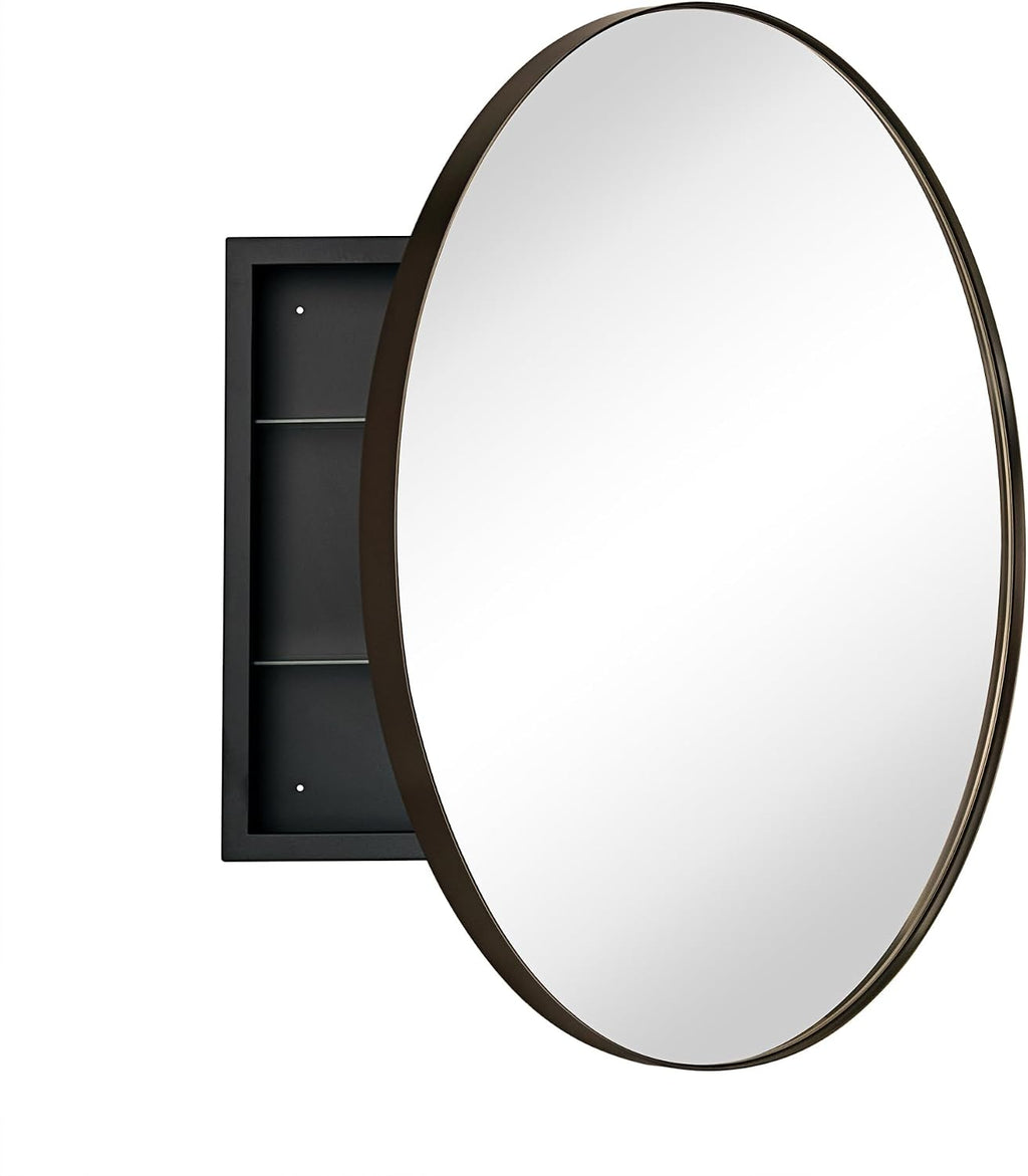 Surface Mount Oil Rubbed Bronze Round CircleBathroom Medicine Cabinet with Mirror Circlular Shaped Stainless Steel Metal Framed Medicine Cabinets Bathroom Cabinet with Mirror 24'' Diameter