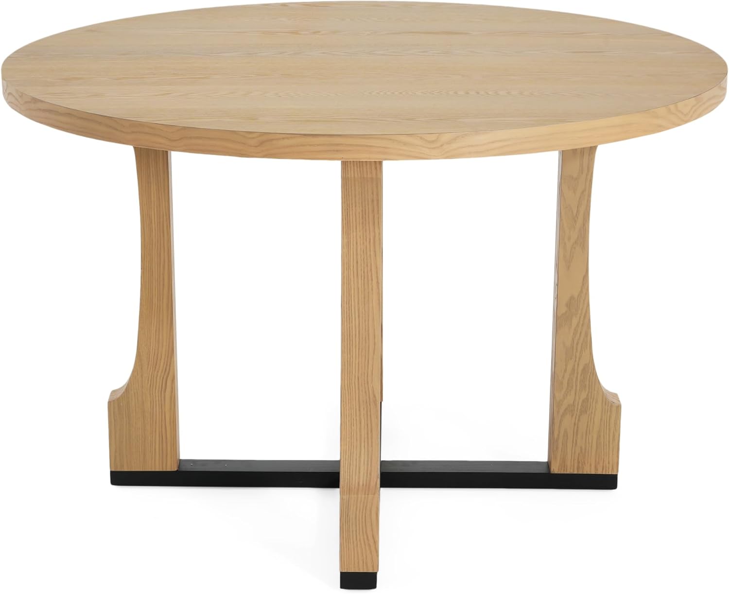 48" Small Round Dining Table with Wood Legs and Metal Cross Base, Natural Ash Solid Wood Kitchen Dinner Table for 2-4 Person, Easy Assembly, Without Chairs